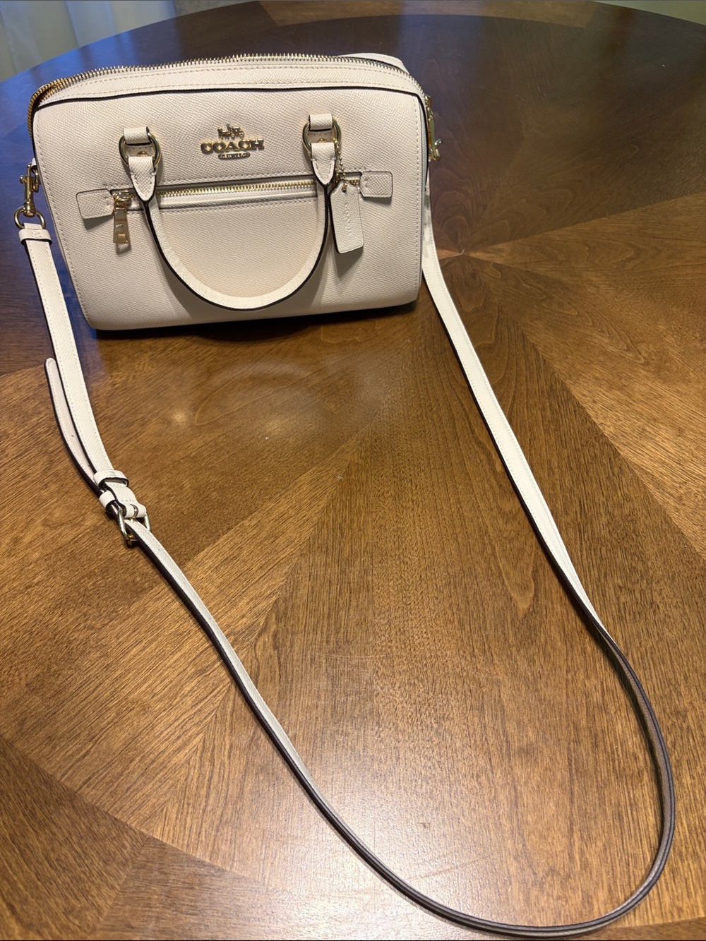 Coach Cream Pebbled Leather Convertible Crossbody Satchel with Gold Hardware